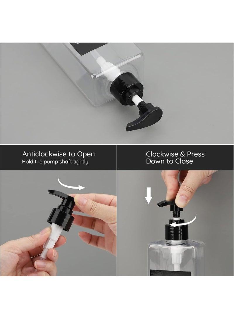 هومستر مجموعة ملء شامبو ومستحضرات العناية بالشعر، 3 عبوات، توزيع متجانس بضغط ناعم، تصميم مقاوم للتسرب بخيوط برغي، زجاجات بلاستيكية ممتلئة وقوسة ضد الانزلاق والتمزق، زجاجات دش مع ملصقات مضادة للانزلاق، منظم حمام لشامبو ومستحضرات العناية بالشعر وغسول الجسم، (شفافة/أسود، 500 مل) - Image 2